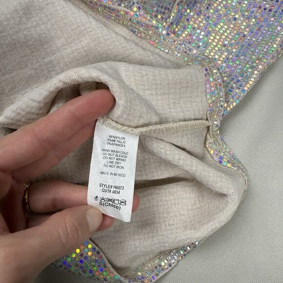 Ginger G Sequin Top Sz S Silver Metallic Rave Club Disco Glitter NYE Maximalism - Picture 5 of 9